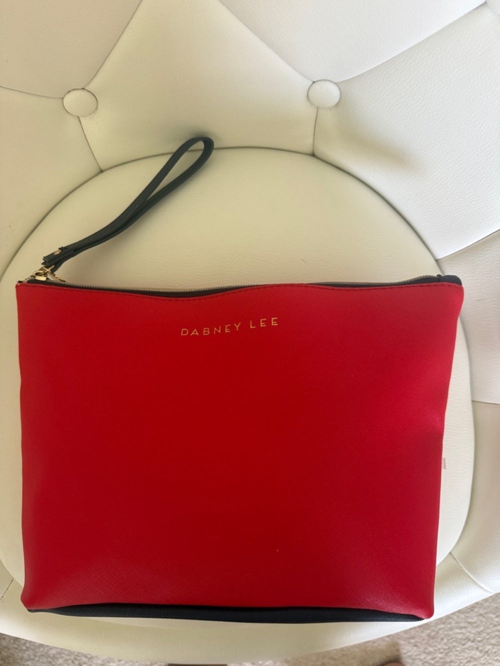 Dabney Lee Red Zip Wristlet with Navy Strap toiletries Travel Bag or Make Up Bag - Picture 2 of 9